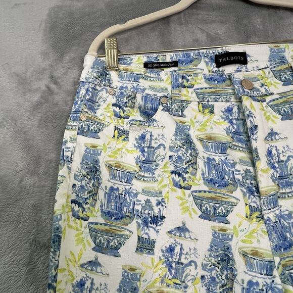 Talbots Jeans Womens Slim Ankle 10 Blue Green Watercolor Vases Pants Stretch++ - Picture 5 of 15